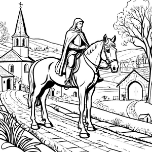 Würdiger Sankt Martin vor Kapelle Malbild für Dorfkinder