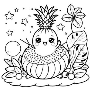 Fröhliche Kawaii-Ananas auf Kürbis Malbild für tropische Pflanzenfreunde
