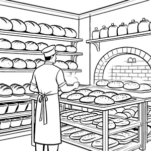 Stolzhafter Bäcker am Steinofen Malbild für mutige Brotmeister