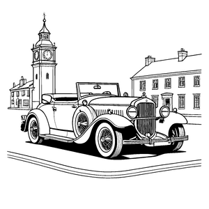 Eleganter Oldtimer vor Uhrturm Bastelvorlage für kreative Zeitreisende