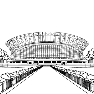 Monumentales Stadion mit Allee Ausmalbild für mutige Sportbegeisterte