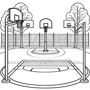 Großzügiger Basketballplatz mit Zäunen Malbild für mutige Spielfeldprofis