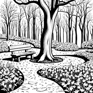 Idyllische Schneeglöckchen am Baum Malbild für neugierige Waldkinder
