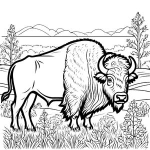 Wuchtiger Bison vor Nadelbäumen Bastelmotiv für Waldabenteurer
