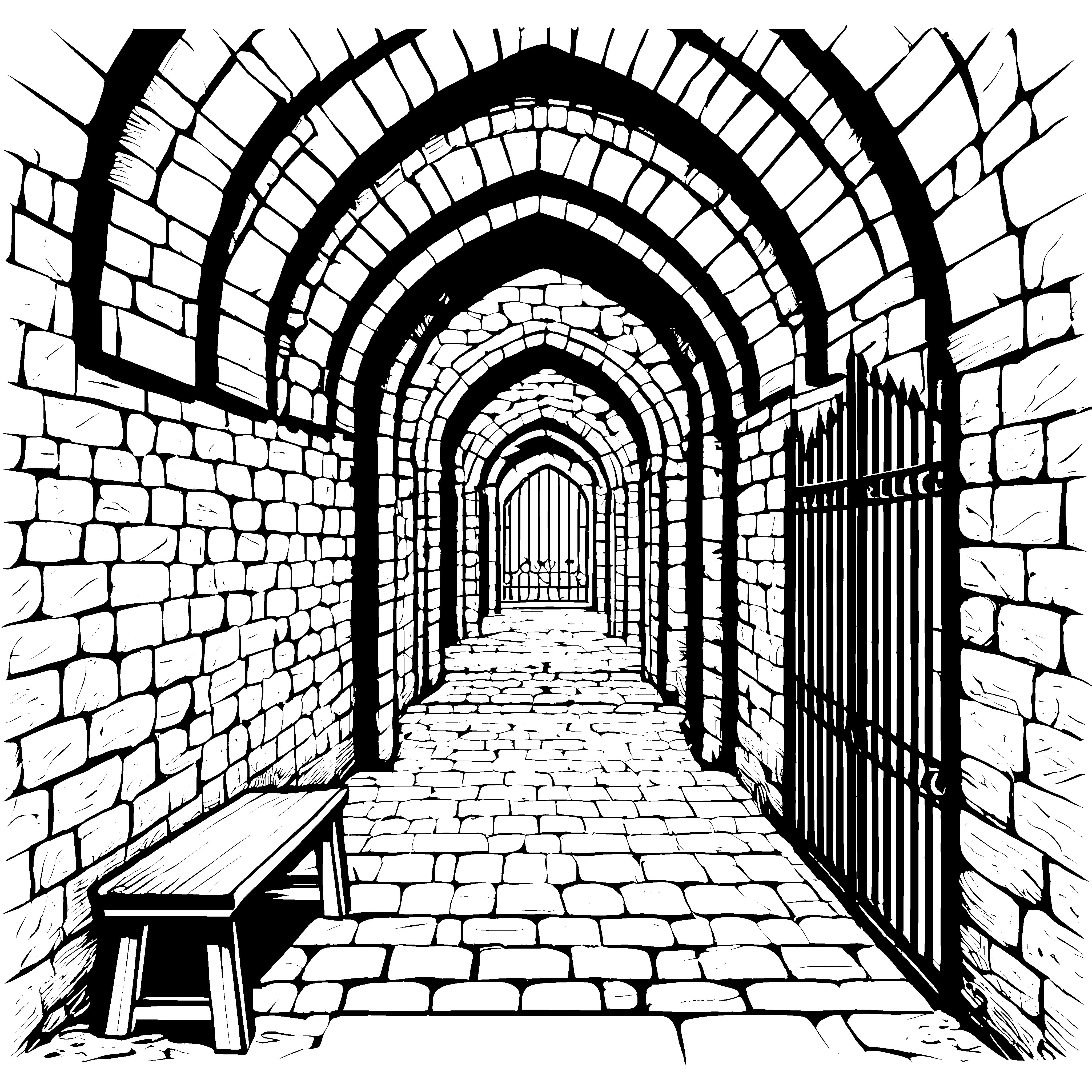 Mysteriöser Steinkerker mit Gittertor Bastelvorlage für kreative Burgforscher