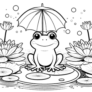 Niedlicher Kawaii-Frosch mit Regenschirm Malvorlage für kleine Teichbewohner
