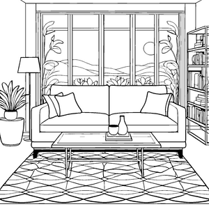 Moderner Couchtisch mit Vase Ausmalbild für kreative Wohnraumgestalter
