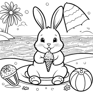 Verspieltes Kaninchen mit Eiswaffel Bastelmotiv für neugierige Strandkinder