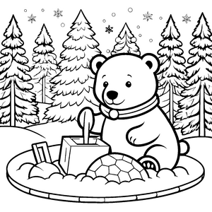 Verspielter Bär im Schneebad Malbild für kleine Schneeballjäger