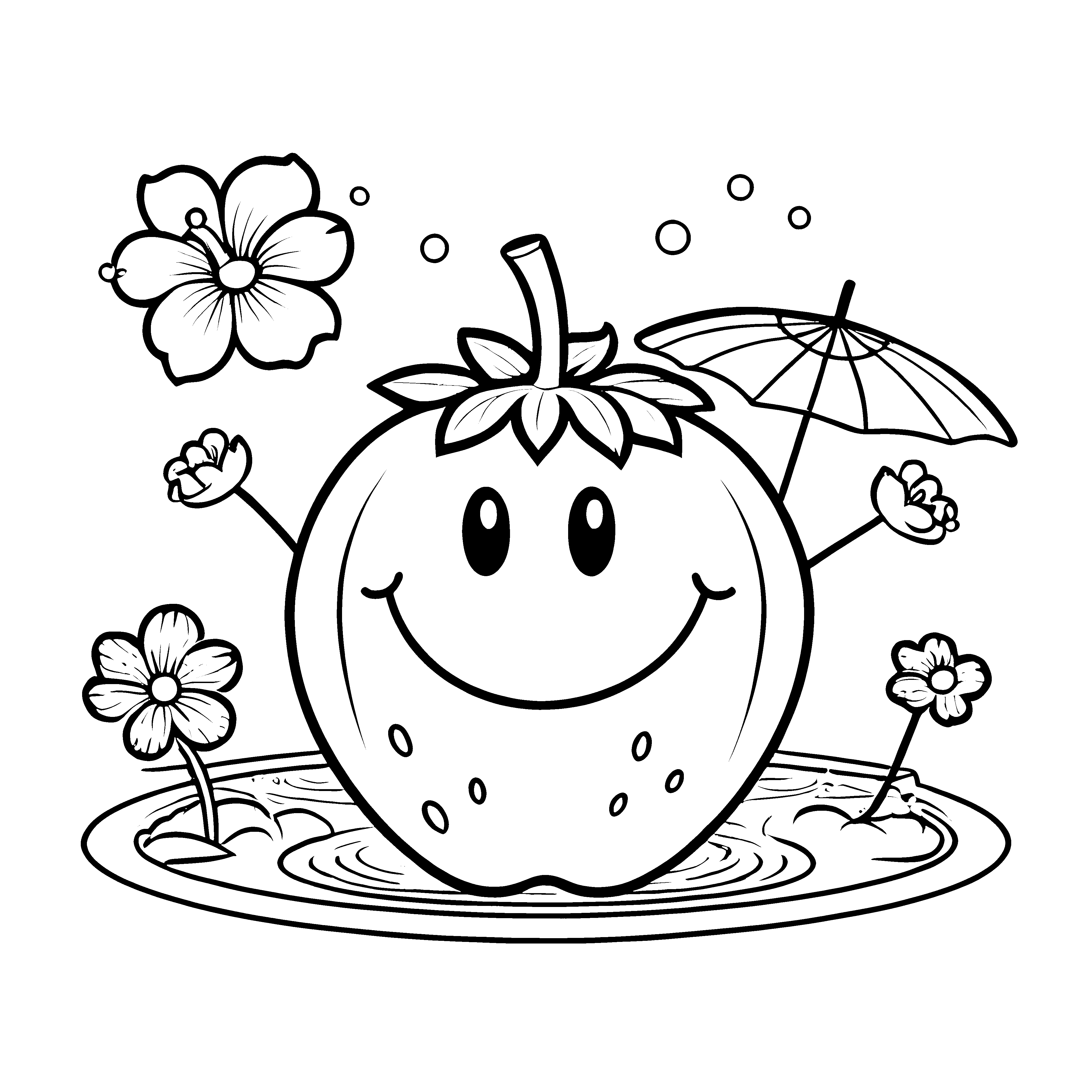 Herzliche Erdbeere im Pool Ausmalbild für kleine Wasserfreunde
