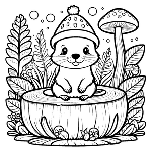 Bezauberter Otter im Baumstumpf Ausmalbild für mutige Waldfreunde