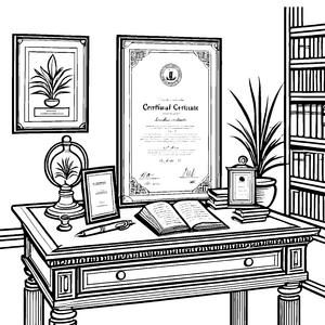 Erhabene Urkunde mit Federkiel und Lupe Bastelmotiv für neugierige Schriftfreunde