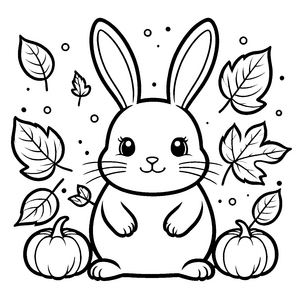 Bezaubernder Kawaii-Hase mit Kürbissen Bastelvorlage für kleine Herbstfreunde