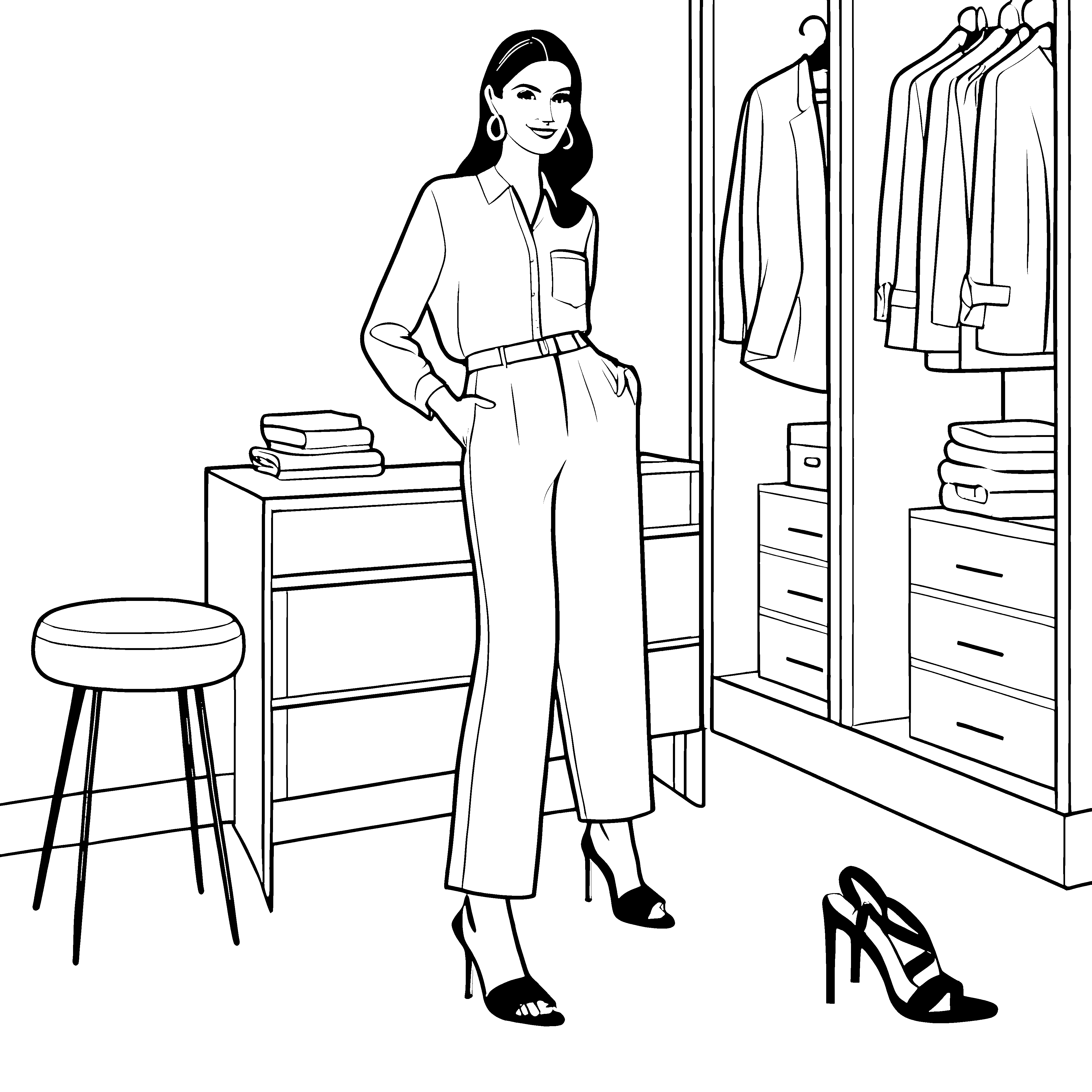 Moderne Damenhose am Kleiderschrank Bastelvorlage für kreative Garderobefreunde