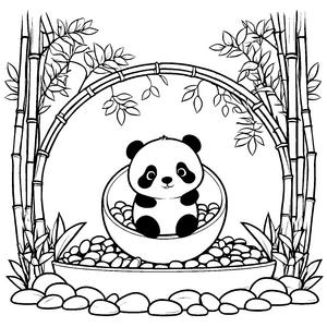 Verspielter Panda in der Schale Malvorlage für neugierige Bambusfreunde