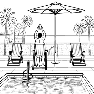 Entspannter Bademeister im Liegestuhl Malvorlage für Poolbesucher