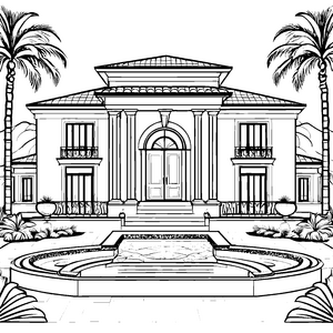 Majestätische Villa mit Springbrunnen Malbild für kreative Palastschöpfer
