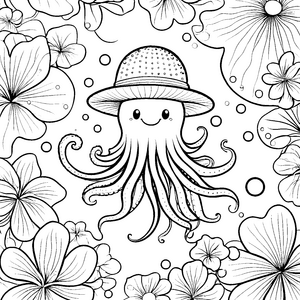 Niedlicher Oktopus mit Sonnenhut Bastelmotiv für Meeresfreunde