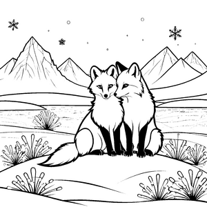 Verspielte Polarfüchse in den Bergen Bastelmotiv für Winterfreunde
