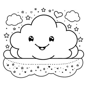 Heiteres Kawaii-Wolken-Gesicht mit Herzen Malvorlage für kleine Wolkenfans