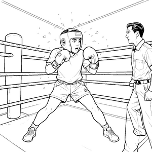 Konzentrierter Boxer mit Kopfschutz Ausmalbild für verträumte Kampfsportler