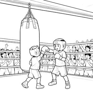 Dynamisches Boxtraining mit Sandsack Ausmalbild für fröhliche Ringgeher