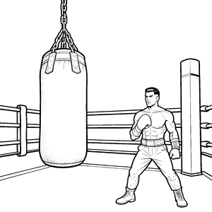 Kraftvoller Boxer am Sandsack Ausmalbild für kreative Kampfsportler