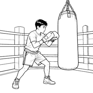 Tätiger Boxer am Sandsack Bastelmotiv für kreative Sportkinder