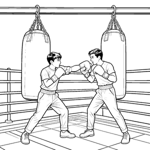 Kraftvolle Jungs im Boxring Malvorlage für Sparringspartner