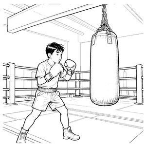 Trainierter Boxer am schweren Sandsack Malvorlage für kreative Sportbegeisterte