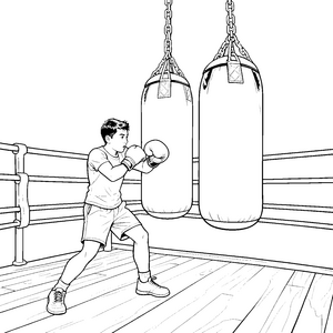 Mutiger Boxer am Sandsack Malbild für verträumte Kampfsportler