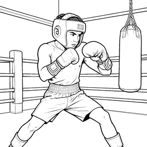 Starker Boxer am Sandsack Bastelmotiv für malfreudige Kampfsportler
