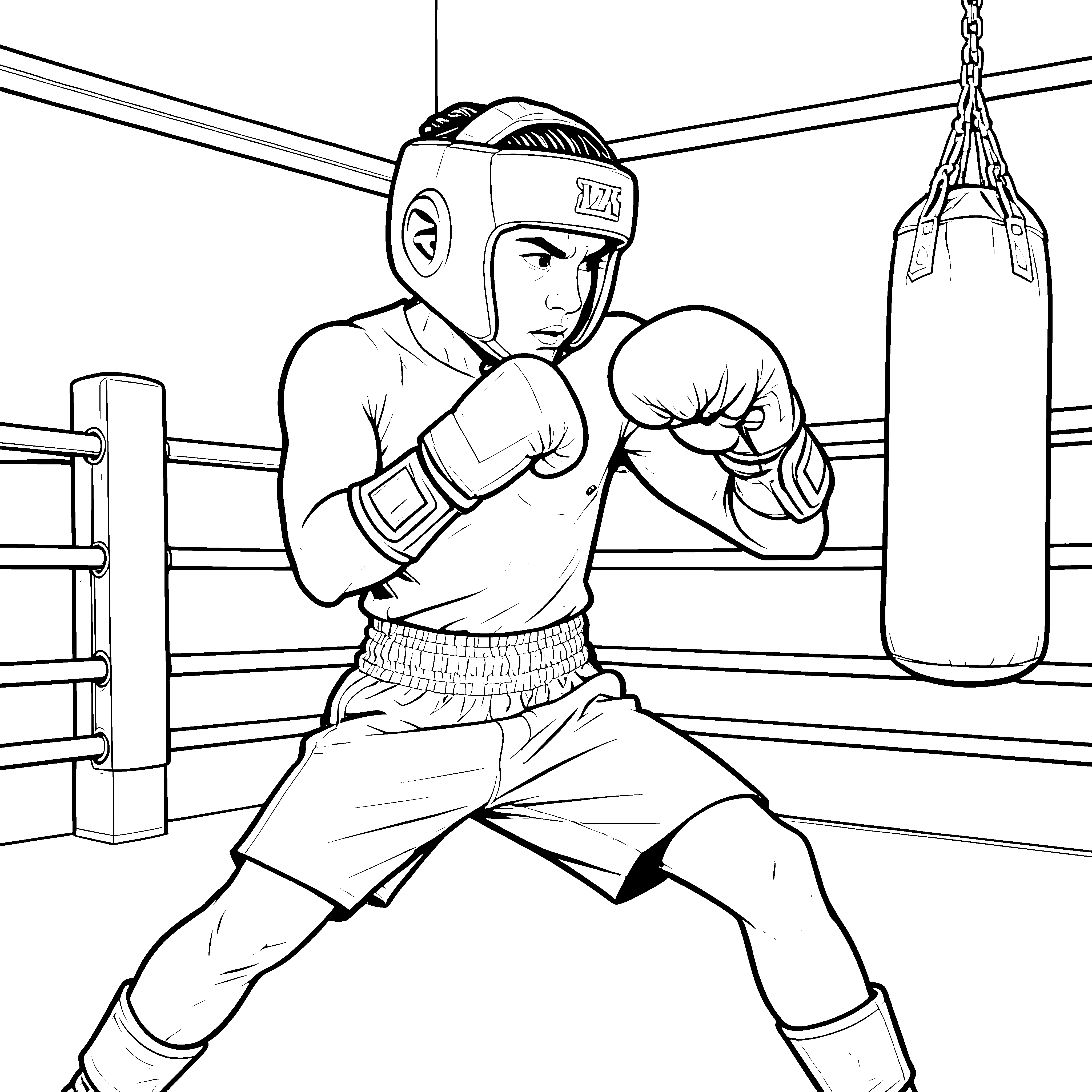 Starker Boxer am Sandsack Bastelmotiv für malfreudige Kampfsportler