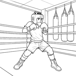 Herausfordernder Boxer mit Sandsäcken Bastelvorlage für junge Ringbegeisterte