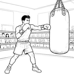 Energischer Boxer am Sandsack Malbild für kreative Ringsportler