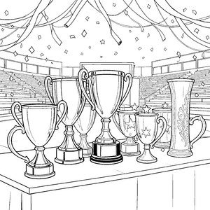 Triumphale Pokale im Stadion Bastelmotiv für kleine Sporthelden