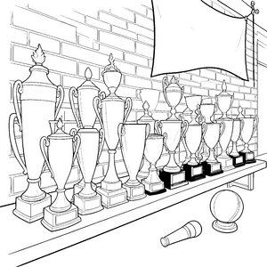 Prachtvolle Trophäen auf dem Regal Bastelmotiv für junge Sieger