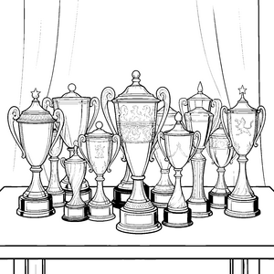 Prunkvolle Trophäen auf dem Tisch Ausmalbild für verträumte Preisjäger