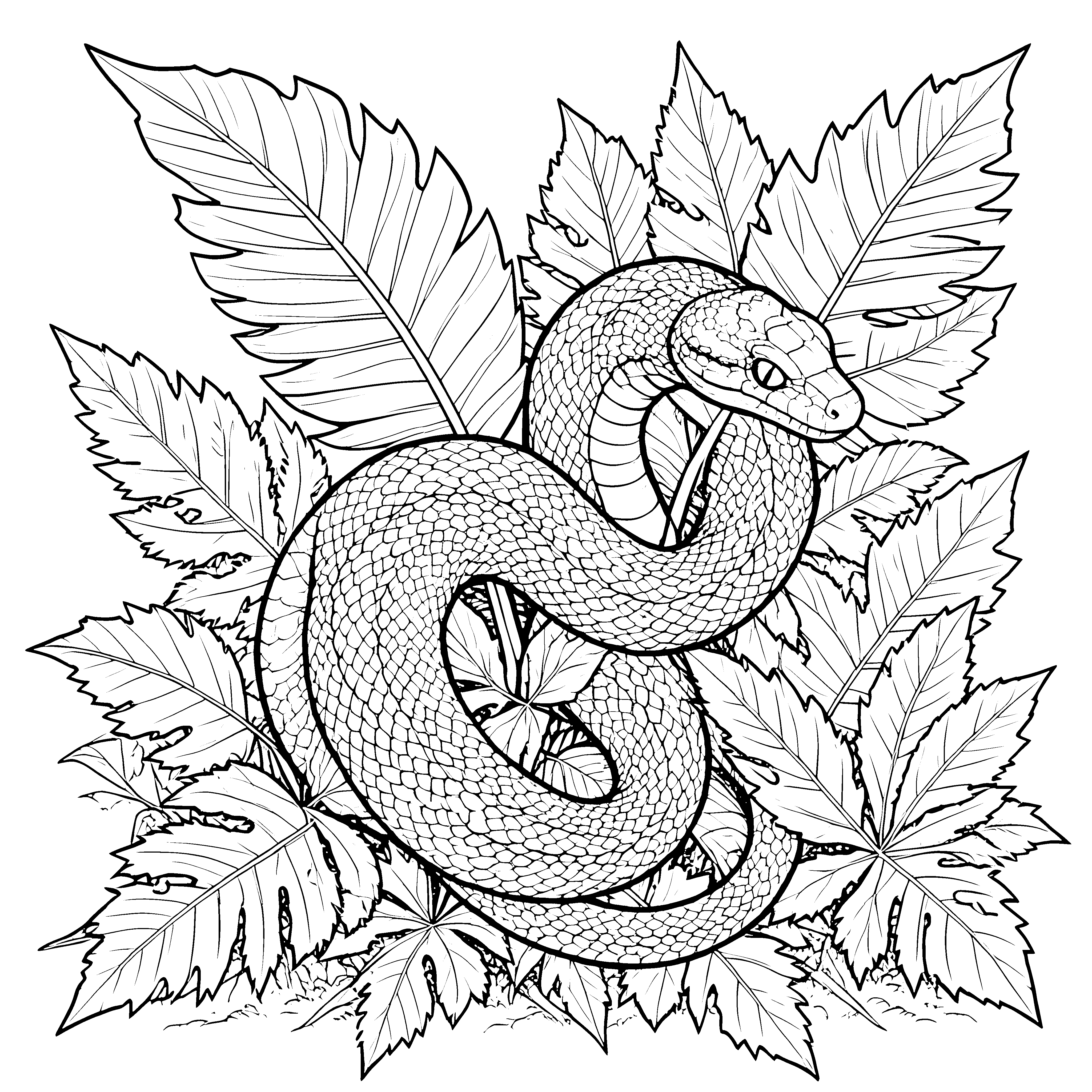 Detailreiche Python im Blattwerk Bastelvorlage für junge Naturforscher