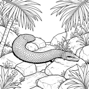 Majestätische Python auf Felsen Bastelvorlage für neugierige Palmenfreunde