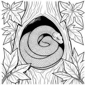 Schuppige Python in Baumhöhle Bastelmotiv für kreative Waldkinder
