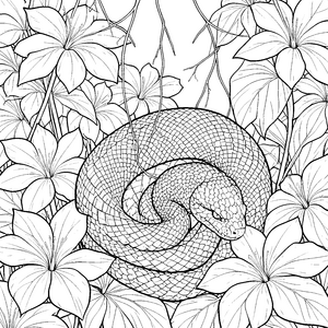 Detailreiche Python in Blättern Ausmalbild für kleine Urwaldfreunde