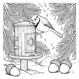 Heimelige Meise am Vogelhaus Malbild für malfreudige Waldkinder