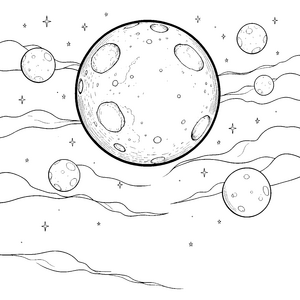 Mystische Monde mit Kratern Malbild für Weltraumfreunde