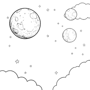 Strukturiert gekratzte Monde mit Wolken Bastelmotiv für neugierige Weltraumträumer