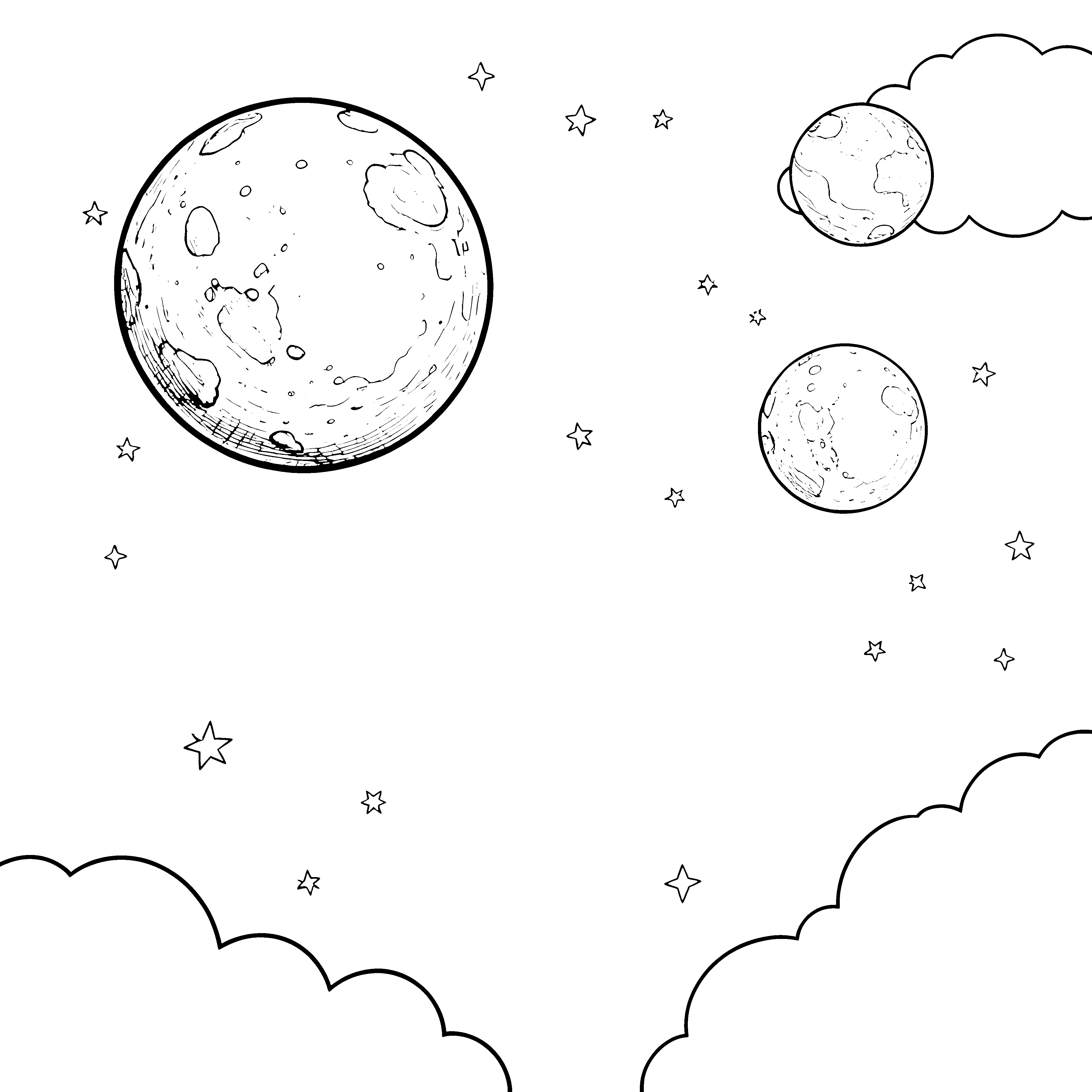 Strukturiert gekratzte Monde mit Wolken Bastelmotiv für neugierige Weltraumträumer