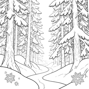 Märchenhafter Tannenwald mit Bachlauf Bastelvorlage für kleine Winterträumer