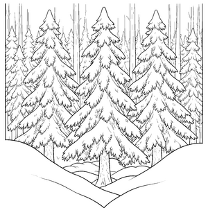 Prachtvoller Tannenwald mit Schneedecke Malvorlage für fröhliche Waldläufer