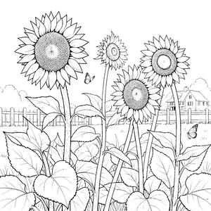 Ländliche Sonnenblumen mit Schmetterlingen Bastelvorlage für kleine Blumenstaubler