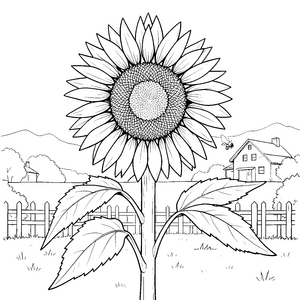 Riesige Sonnenblume am Bauernhof Ausmalvorlage für mutige Hofbesucher
